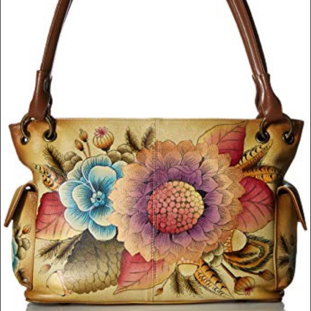 Anna By Anuschka Leather Bag flower Hand Painted
